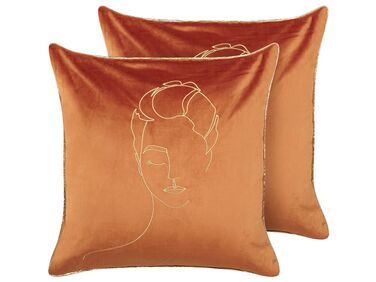 Set di 2 cuscini velluto arancione e oro 45 x 45 cm CROCUS