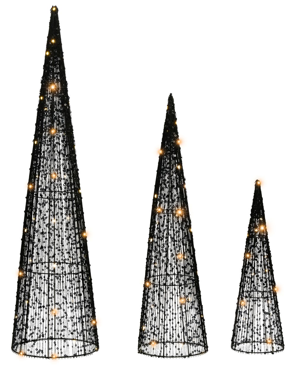 Set of 3 Christmas Decorations LED VEJLESO 40/60/80 cm Christmas Tree Black