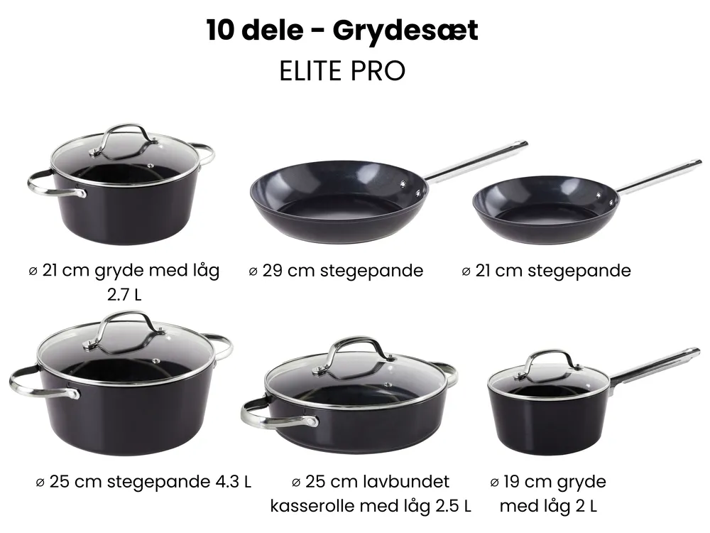 Grydesæt med 10 dele ELITE PRO Sort_992883