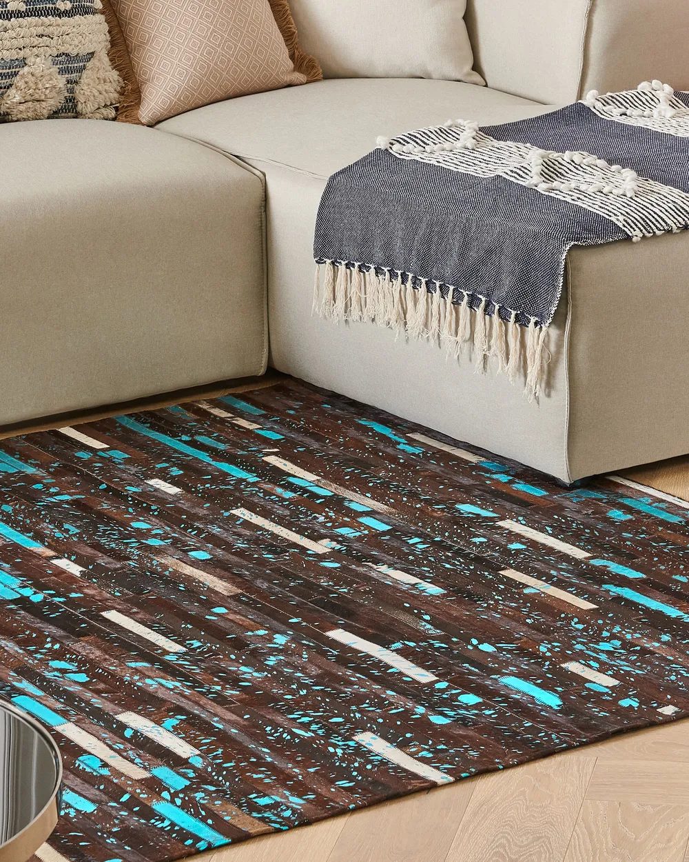 Covor din piele maro/albastru KISIR Diverse dimensiuni