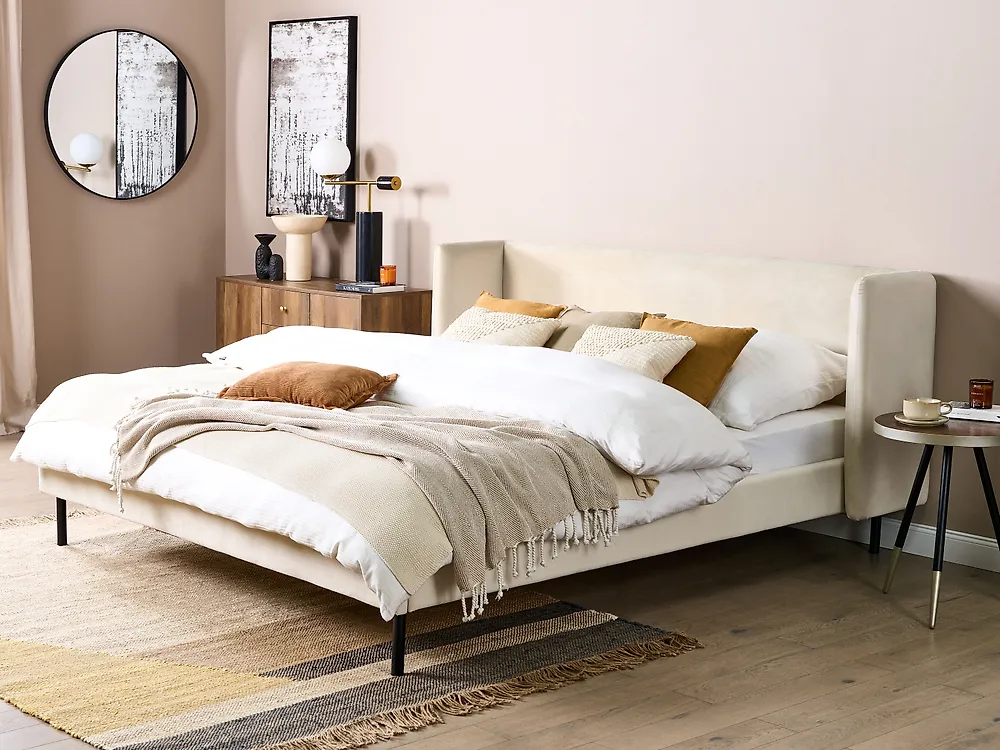 Cama Terciopelo ARETTE 180 x 200 cm Beige claro_1184787