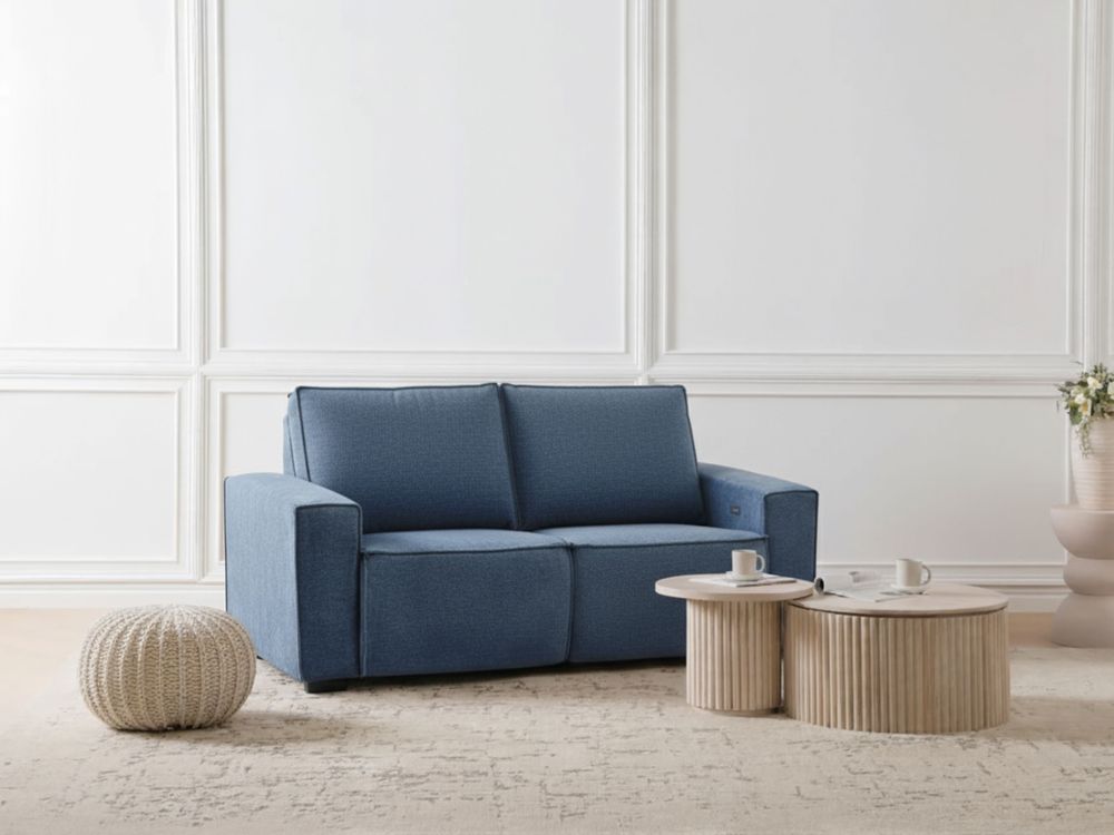 Canapea cu recliner electric cu 2 locuri NUKARI Albastru