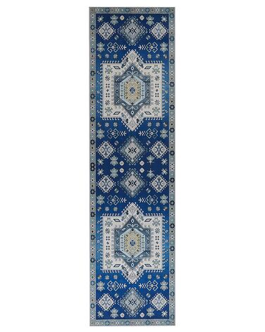 Teppich blau / beige orientalisches Muster 80 x 300 cm Kurzflor PARVAKADLI