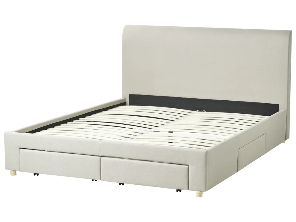 Bed with Storage Drawers SOUTRIN Fabric Beige 160 x 200 cm (EU King Size)_993425
