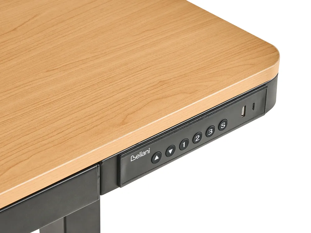 Biurko regulowane elektrycznie PENLY 120 cm 60 cm Z portem USB Czarny/ jasny brąz_1031389