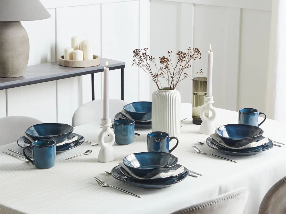 Set di 16 stoviglie HAWTHORN Gres porcellanato Blu_957374