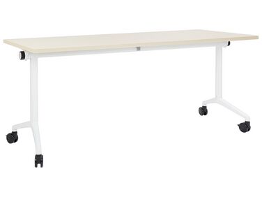 Folding Office Desk with Casters 180 x 60 cm Light Wood and White CAVI