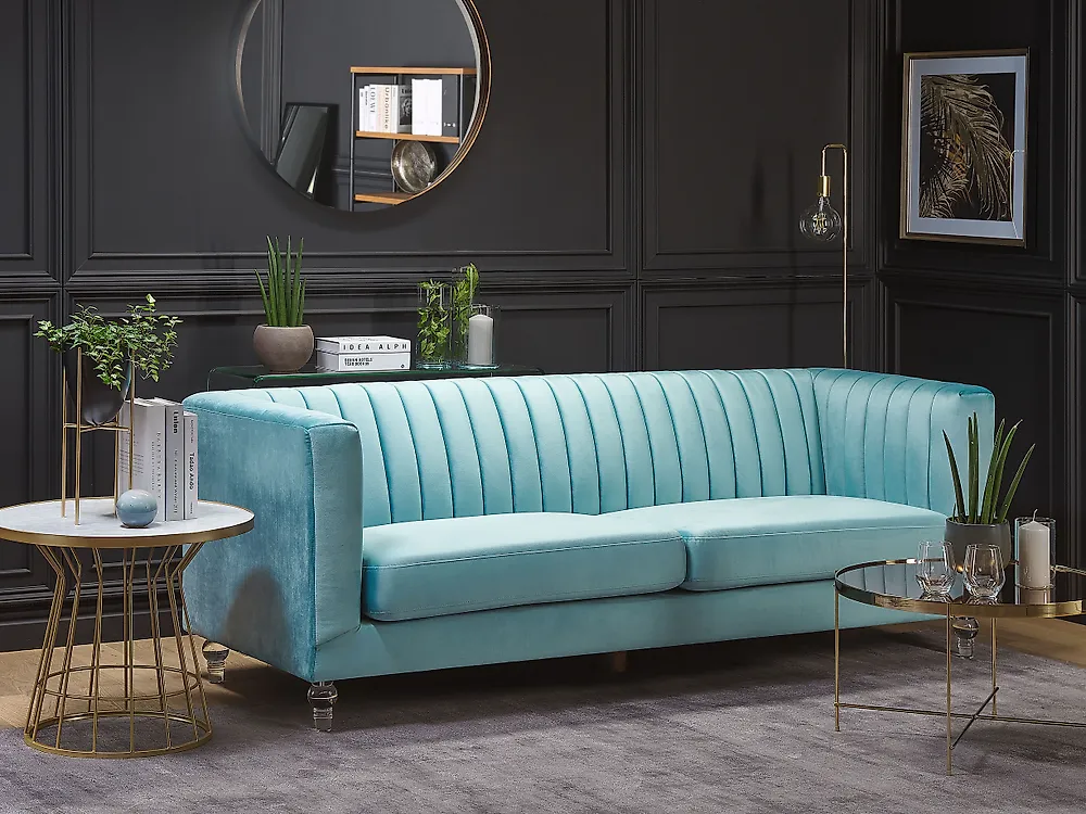 Sofa 3 Seater ARVIKA Velvet Light Blue_1182455