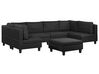 Canapé panoramique modulable 6 places en tissu noir avec pouf ottoman FEVIK_781266