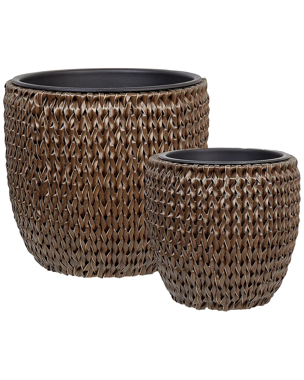Set of 3 Plant Pots BERBERIS PE Rattan 34/45 cm Dark Brown