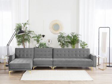 Right Hand Modular Velvet Sofa Grey ABERDEEN