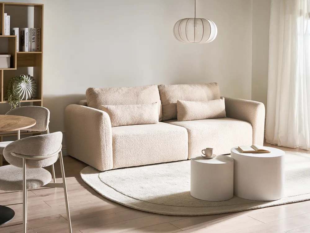 Sofa rozkładana dla 3 osób VAXHOLM ze schowkiem Boucle Jasnobeżowy