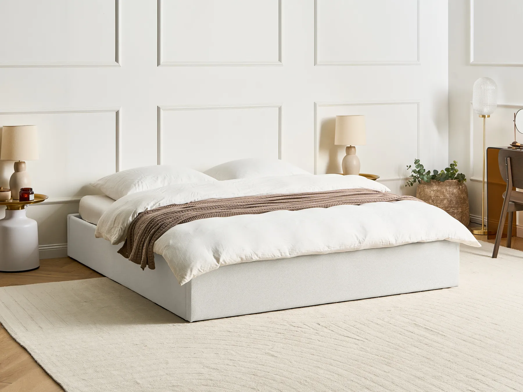 Ottoman Bed without Headboard DINAN Fabric Light Beige 180 x 200 cm (EU Super King)_903648