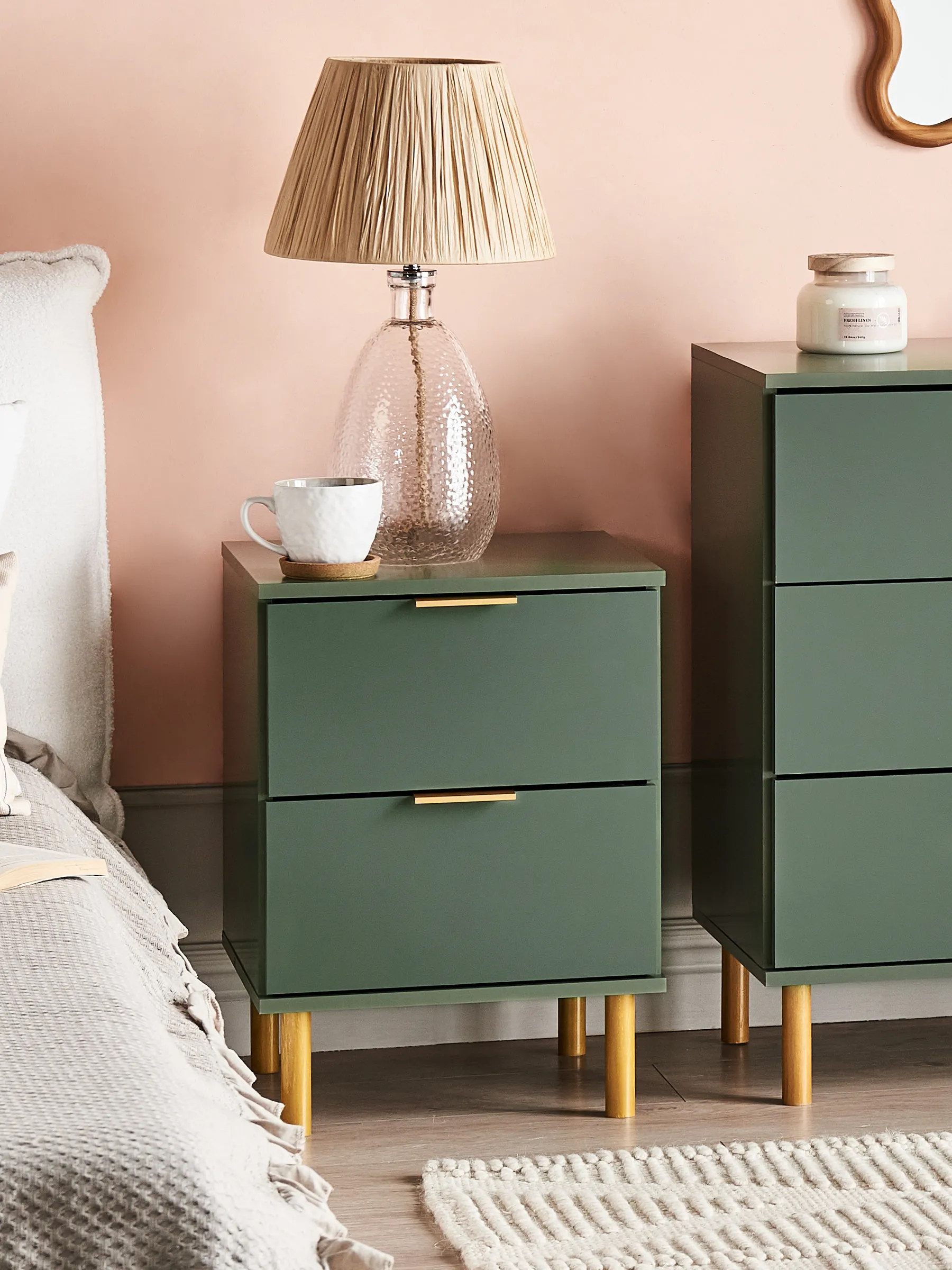 2 Drawer Bedside Table WALPOLE Green_949658
