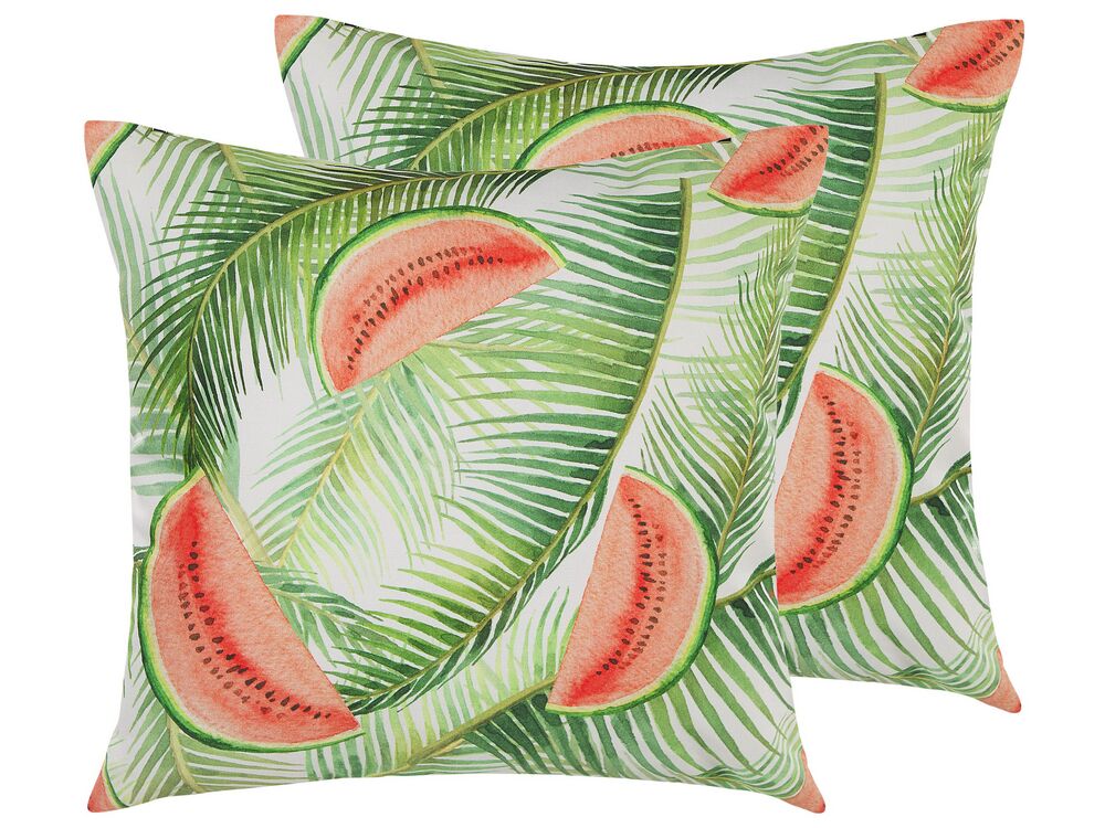 Set of 2 Outdoor Cushions LOVOLETO Plant Pattern 45 x 45 cm Light Green