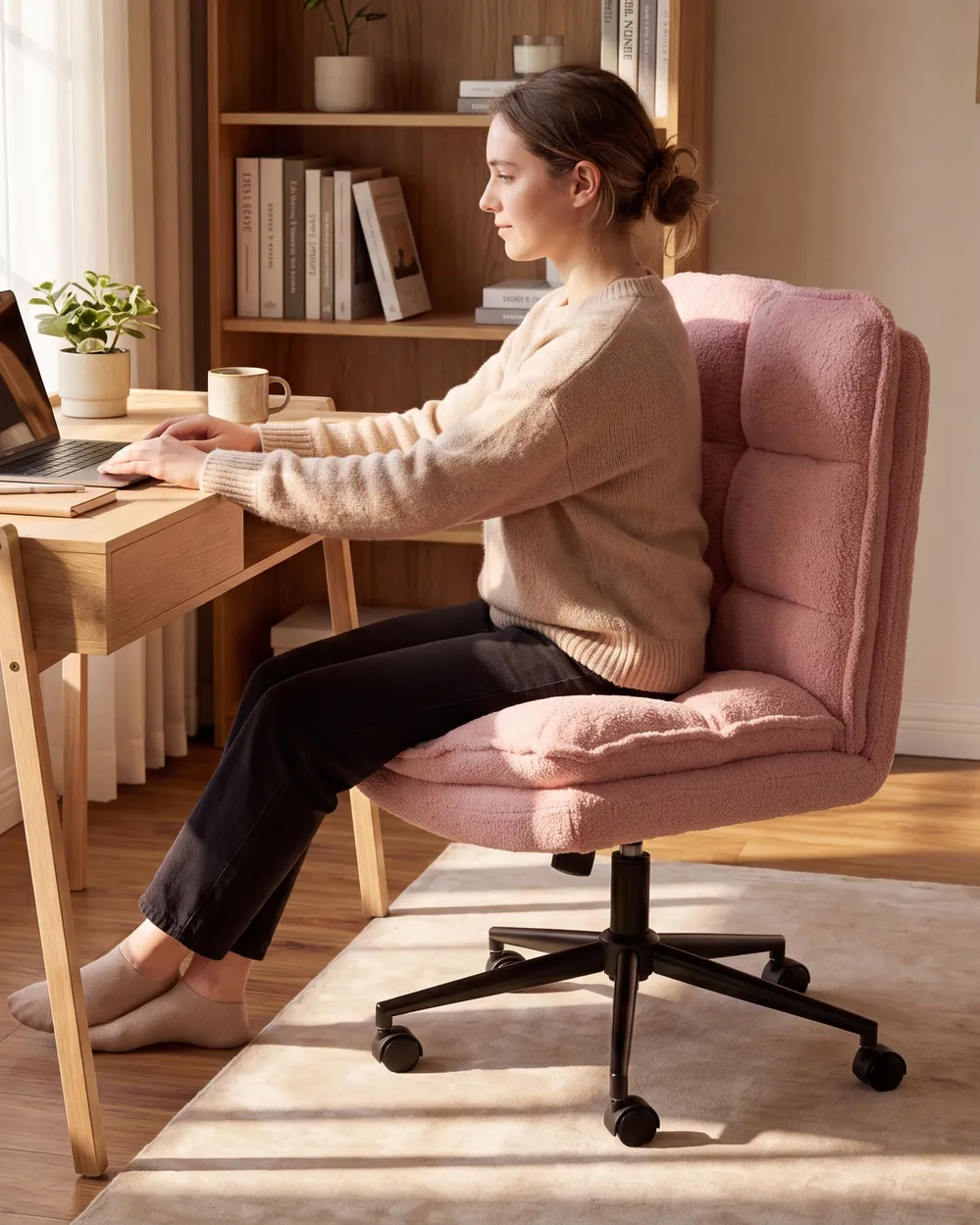 Sedia da ufficio ADDISON Bouclé Rosa_1102411