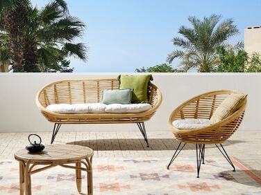 3 Seater Rattan Sofa Set Natural MARATEA