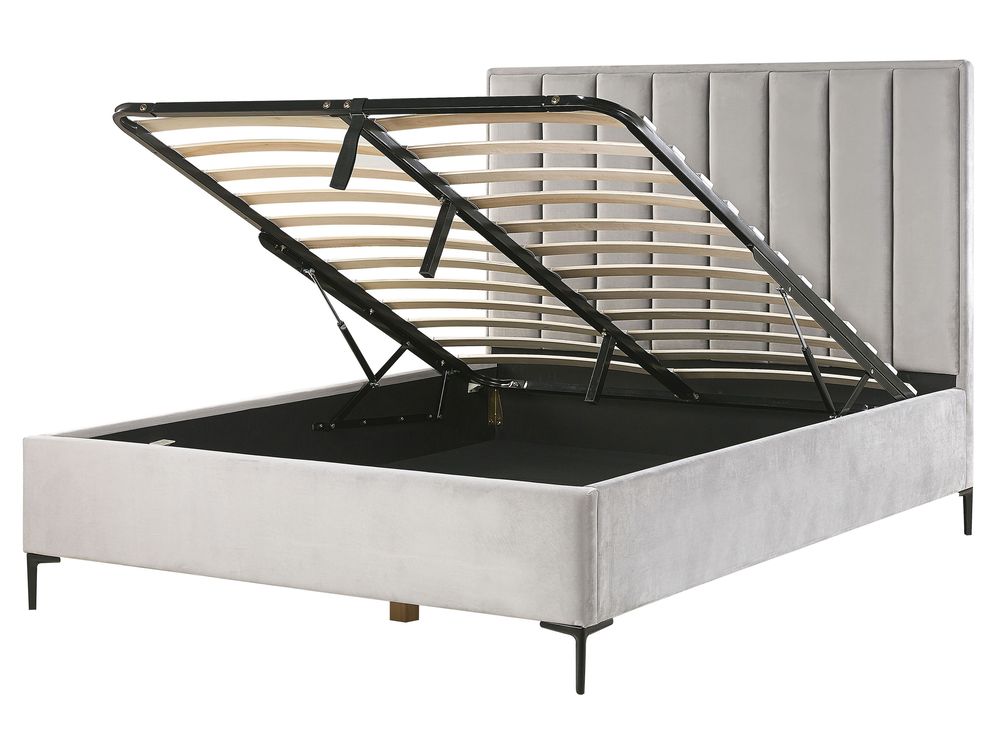 Lit ottoman SEZANNE Velours Gris clair 160 x 200 cm