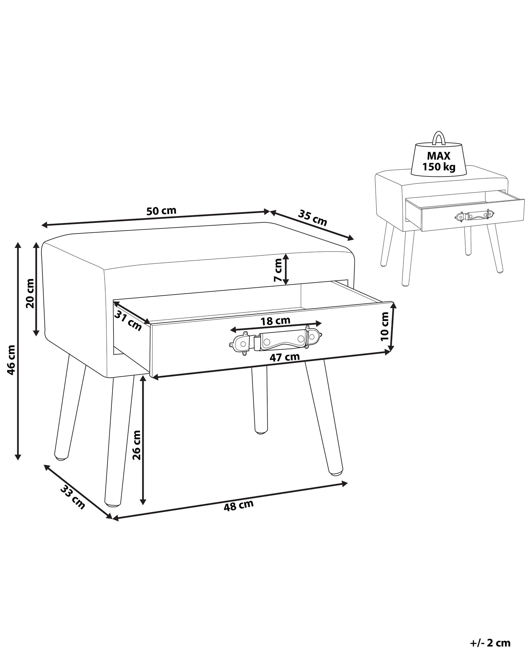 Comodino 1 cassetto EUROSTAR Velluto a coste Beige Scuro_817831