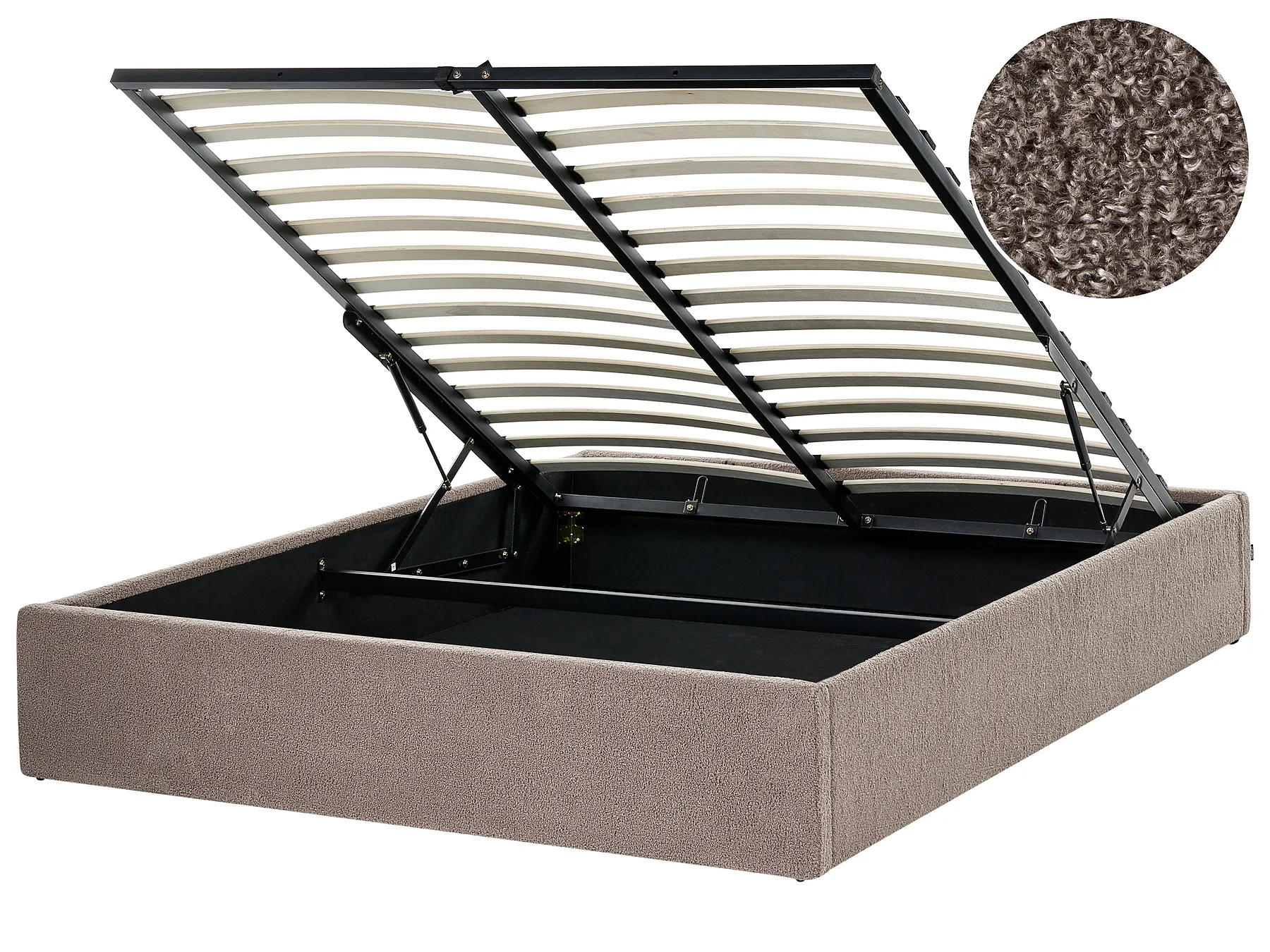 Ottoman Bed without Headboard DINAN Boucle Taupe 140 x 200 cm (EU Double)_1061925