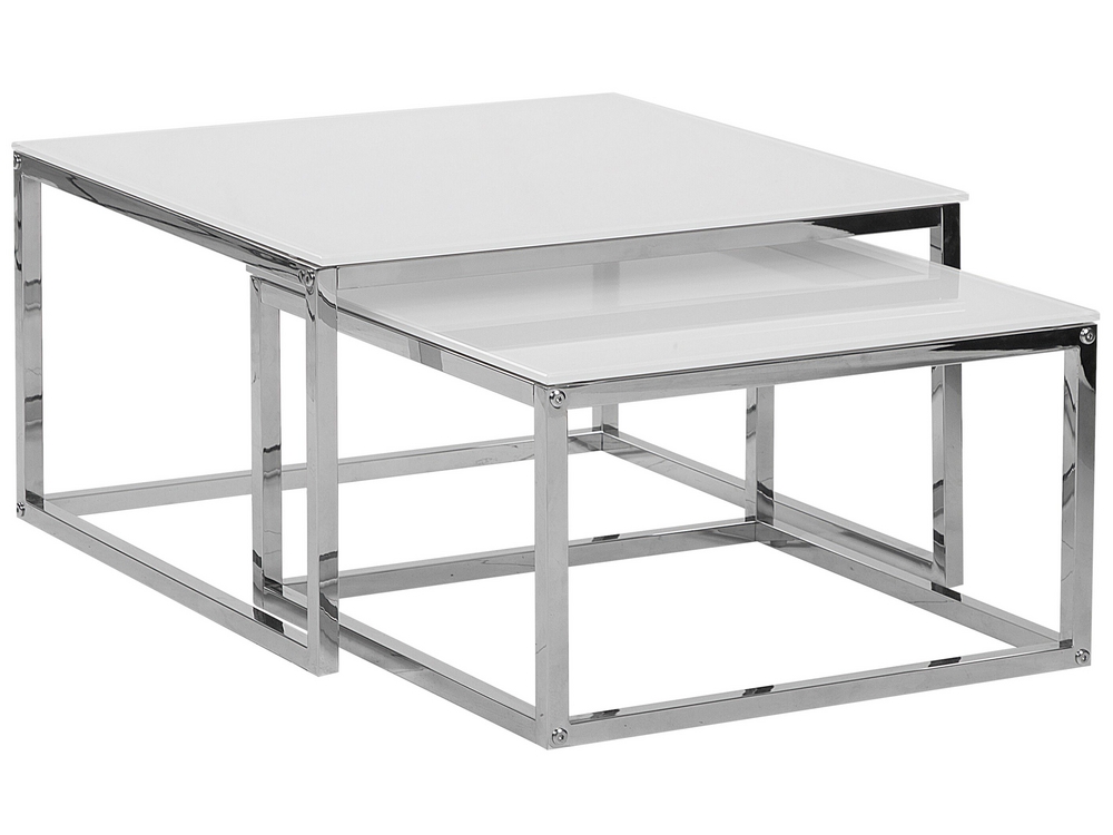 Nest of 2 Tables White with Silver BREA Beliani
