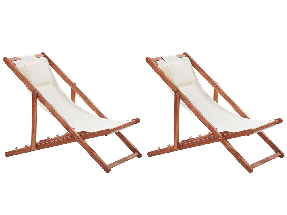 Set of 2 Folding Deck Chairs AVELLINO with Replacement Fabrics Acacia Wood Dark Brown