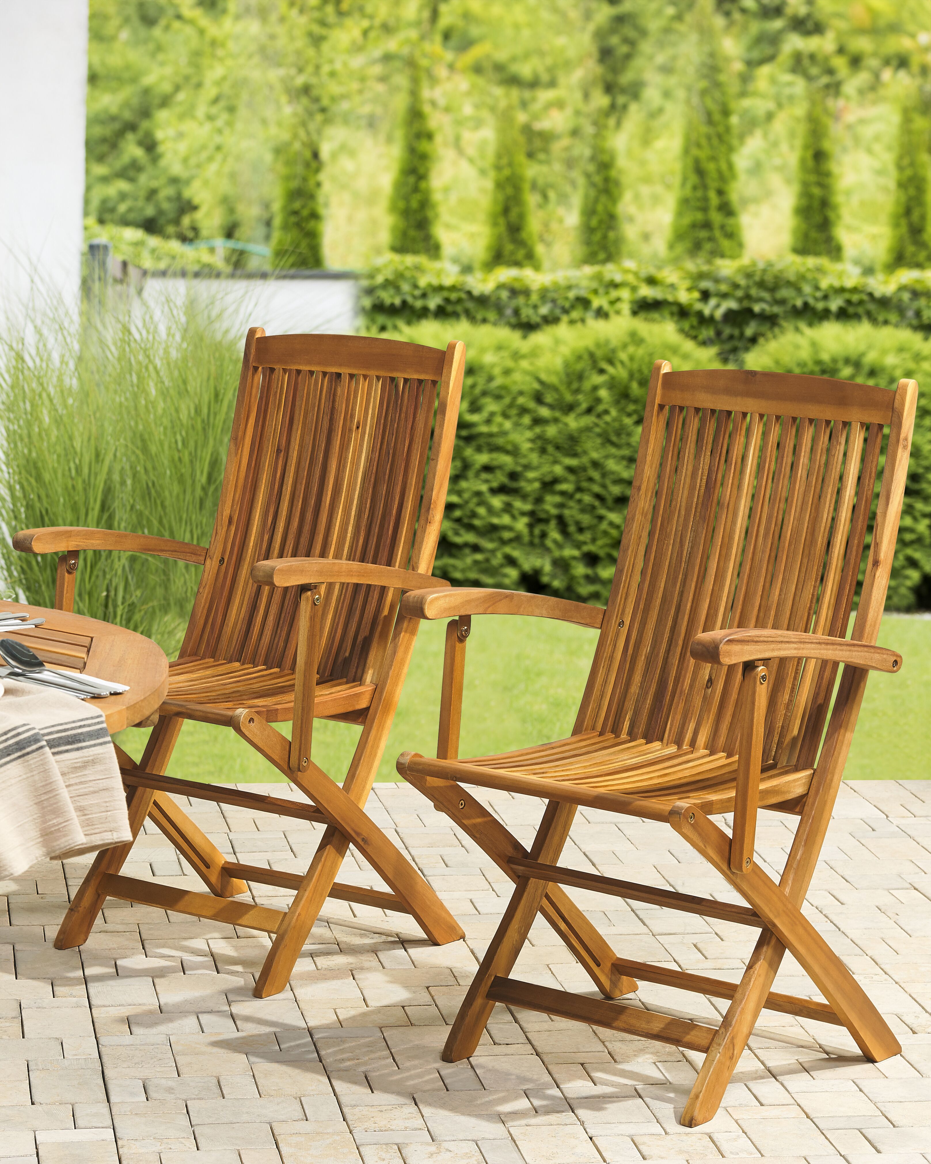Set of 2 Garden Folding Chairs Light Wood MAUI | Beliani.co.uk