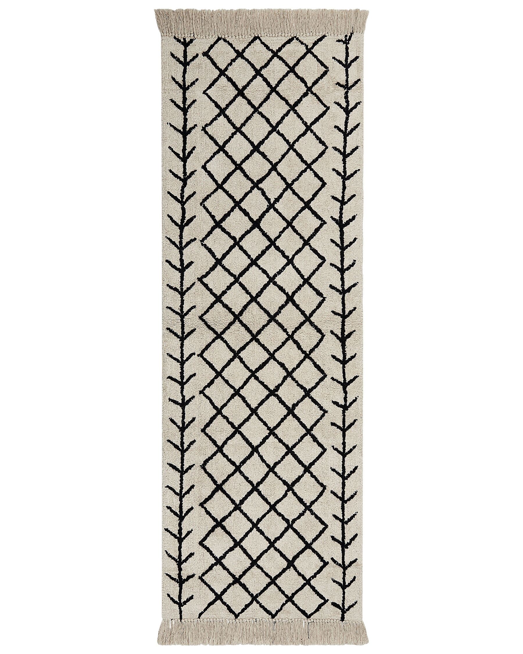 Teppich Baumwolle beige / schwarz 80 x 230 cm geometrisches Muster Kurzflor BOZKIR_839794