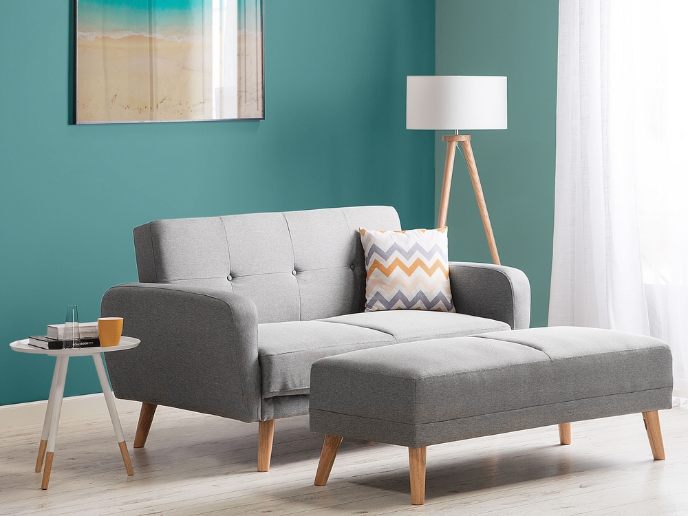 Divano 2 Posti Moderno In Tessuto Lino - Grigio Chiaro Con Gambe In Metallo | Per Soggiorno E Camera - Foto 9