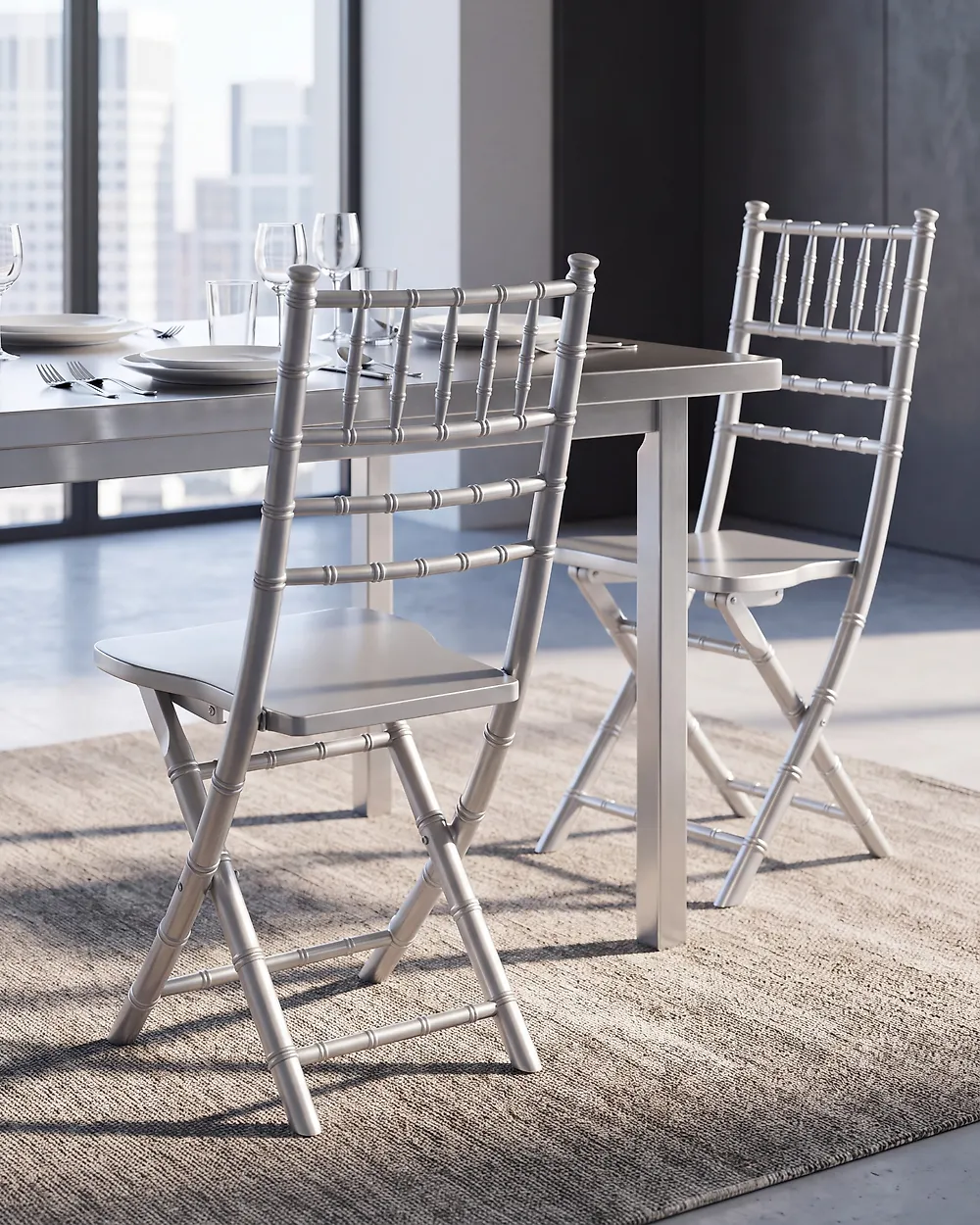 Set of 4 Dining Chairs Folding MACHIAS Beechwood Silver_1174347