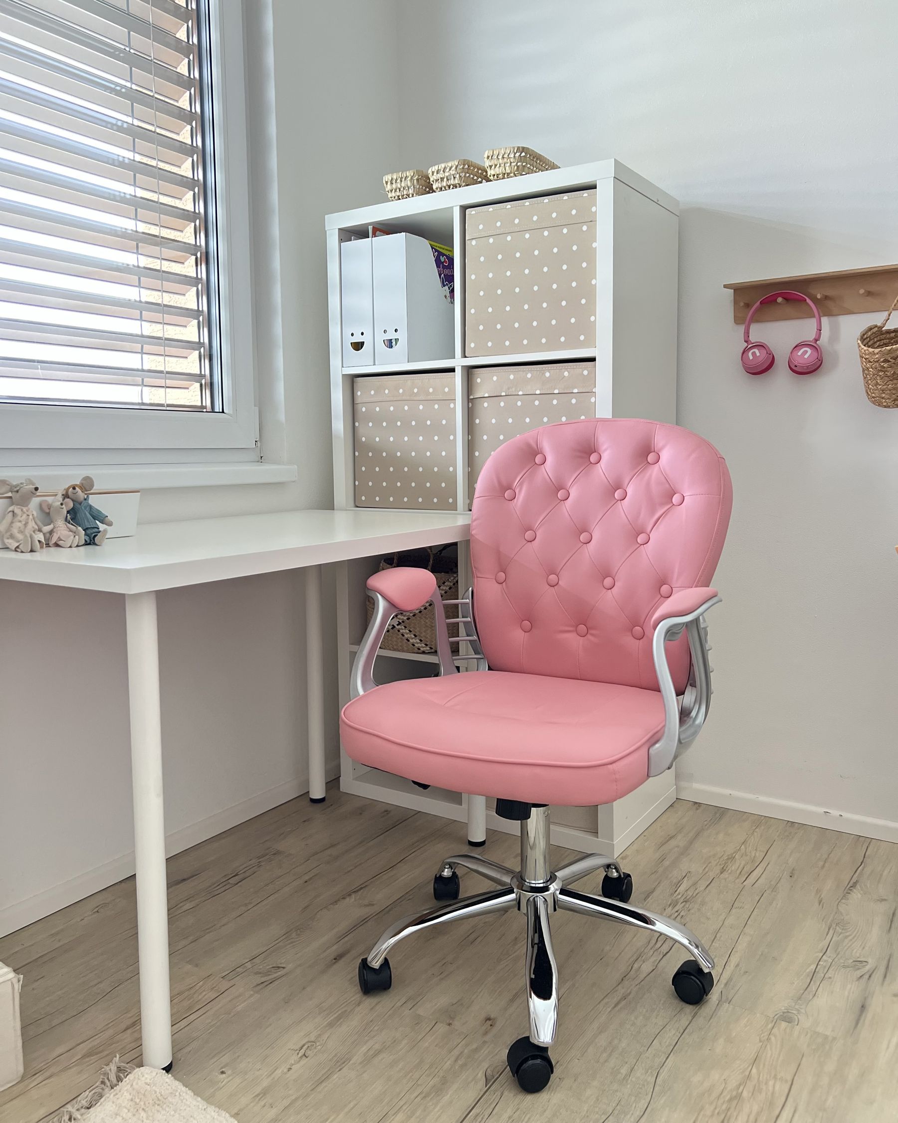 Krzesło biurowe regulowane ekoskóra różowe PRINCESS_969457