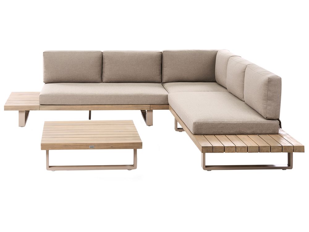 Conjunto esquinero de jardín 5 plazas MYKONOS Madera de acacia certificada Gris pardo Derecha