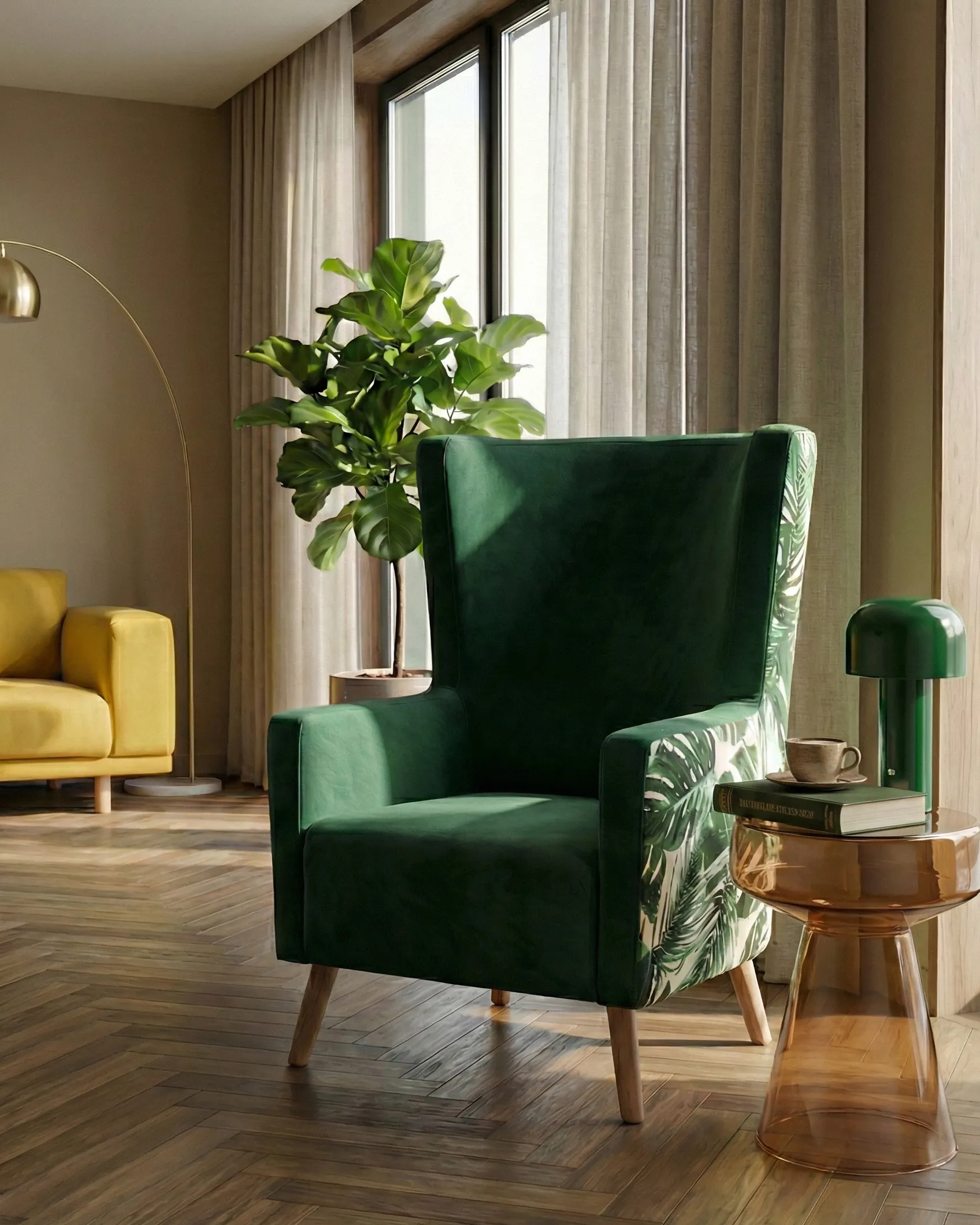 Wingback Chair ONEIDA Velvet Dark Green_702169