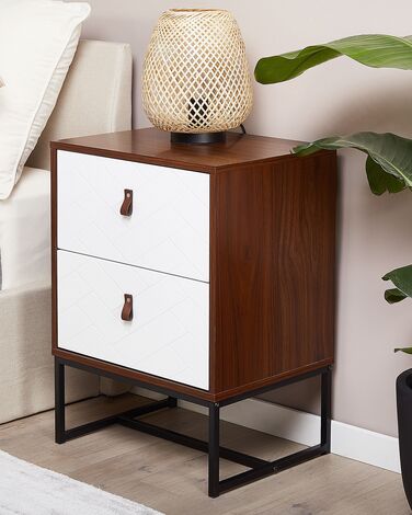 2 Drawer Bedside Table Dark Wood with White NUEVA