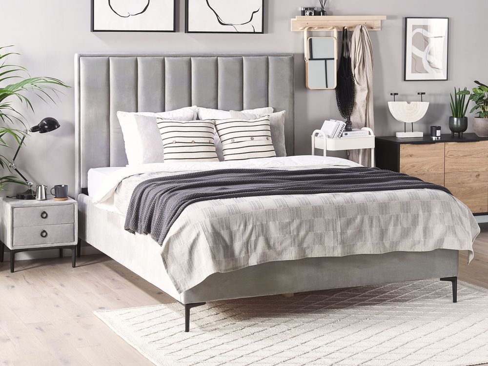 Ensemble de chambre SEZANNE Velours Gris clair 160 x 200 cm