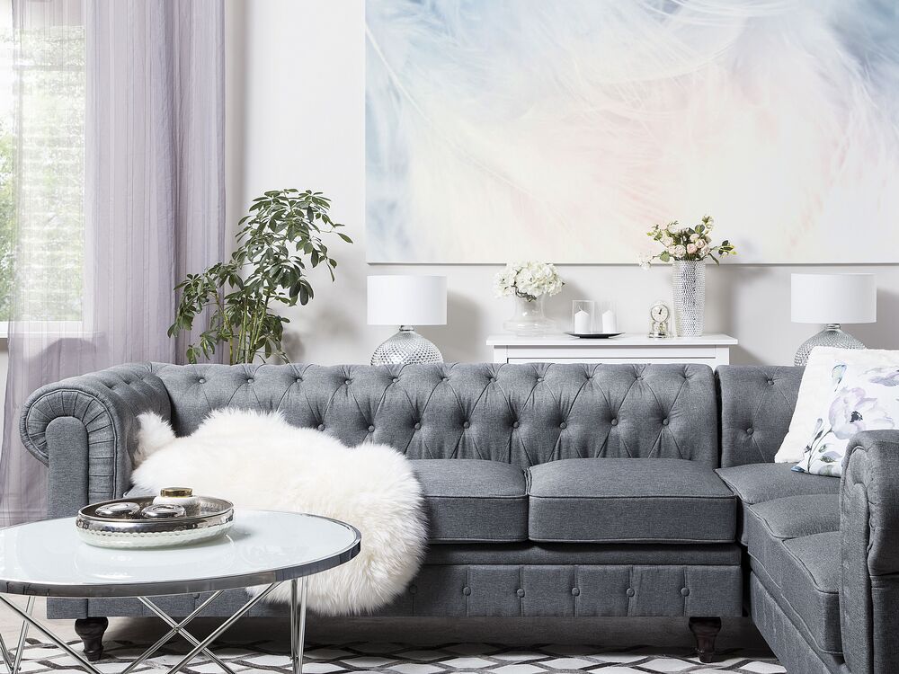 Left Hand Fabric Corner Sofa Grey CHESTERFIELD Beliani.cz