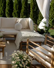 Conjunto de jardín con mesa 5 plazas CERRETO Bambú Blanco crema Izquierda_1001049
