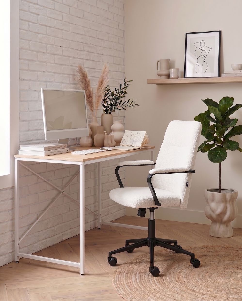 Office Chair CAROGA Boucle White