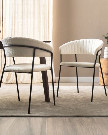 Set of 2 Boucle Dining Chairs Off-White MARIPOSA