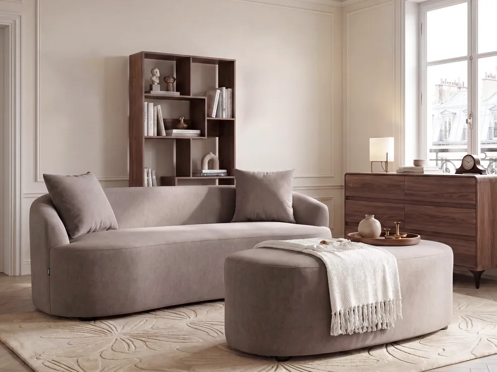 Sofa AMAL mit Ottomane Stoff Taupe