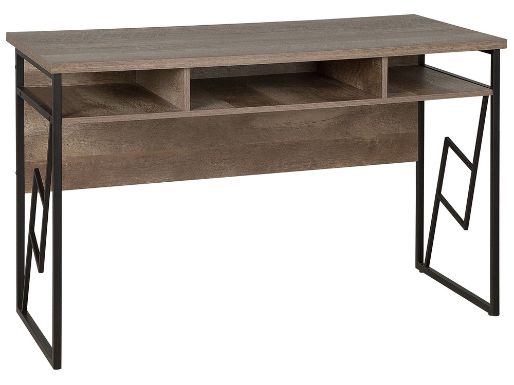Home Office Desk with Shelf 120 x 60 cm Dark Wood and Black FORRES Beliani