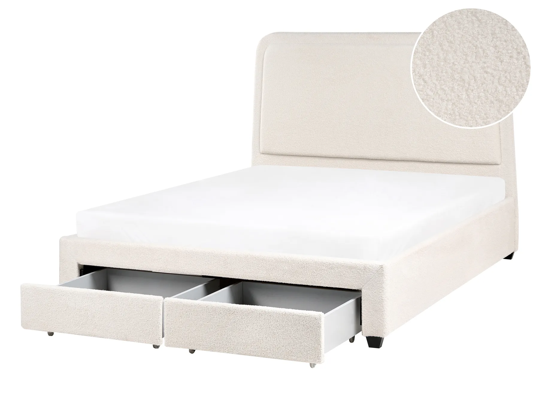 Bett mit Schubladen SARDENT Bouclé Cremeweiß 140 x 200 cm_1009084