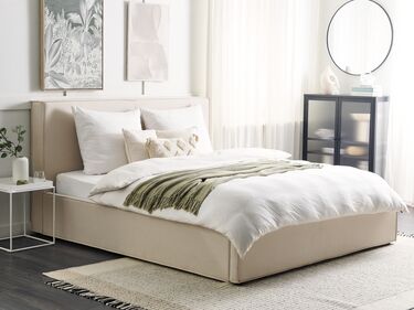 Fabric EU Super King Size Ottoman Bed Beige MOISSAC