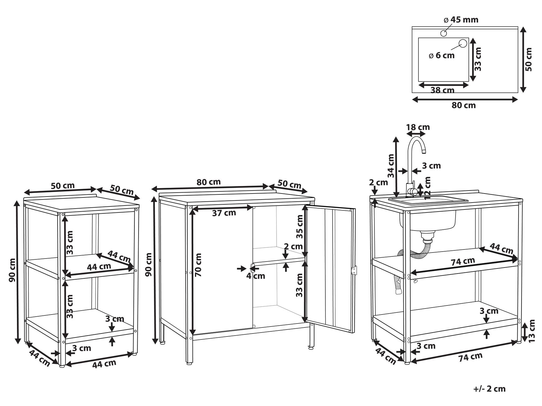 Кухонный гарнитур из 3 предметов для сада и остров с раковиной, белый VILAMA_974141 Кухонный гарнитур из 3 предметов для сада и остров с раковиной, белый VILAMA_974141