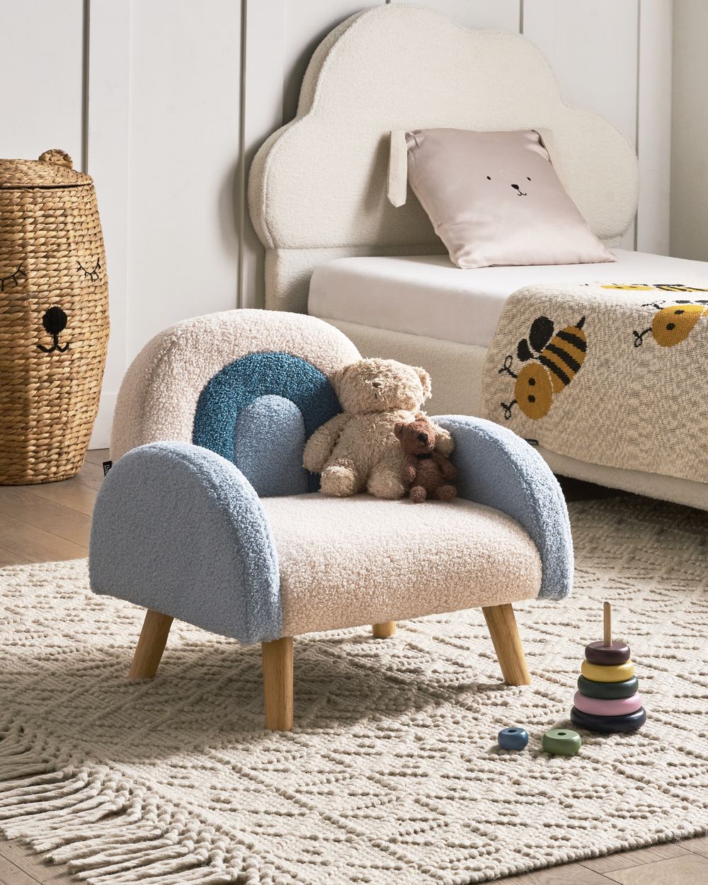 Beliani Kinder Sessel In Katzen Form - Beiger Kuschel Sessel Aus Bouclé Stoff