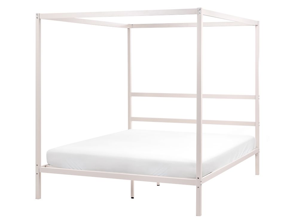 Four Poster Bed Metal LESTARDS 160 x 200 cm (EU King Size) Light Beige