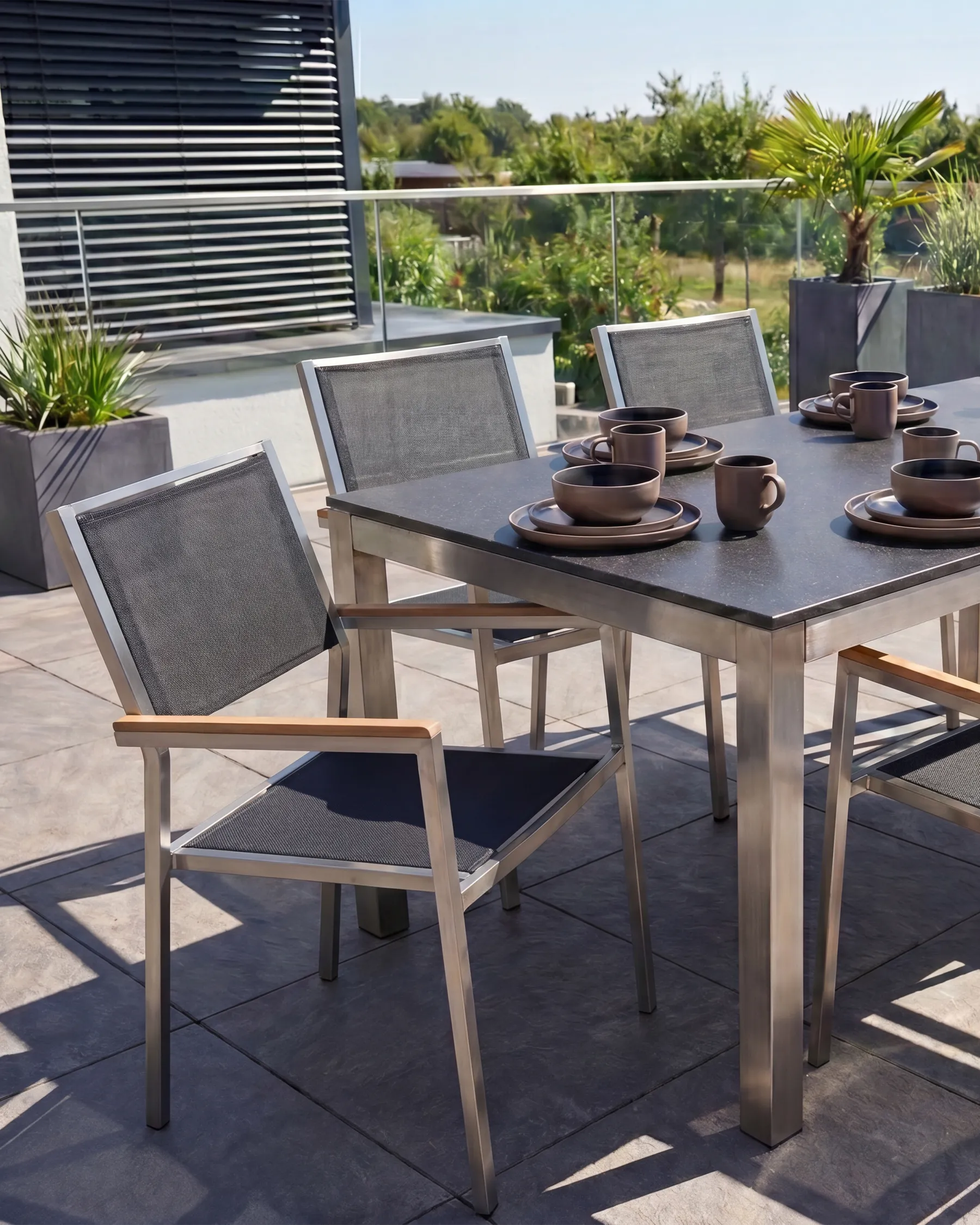 Set of 6 Garden Chairs GROSSETO Stainless Steel Black_725609