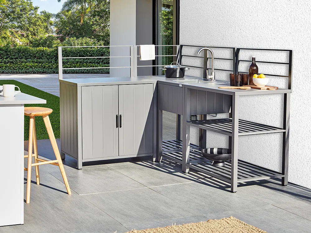 Set cucina da esterno 4 elementi con lavello VIGGIANO Grigio Metallo_1155578
