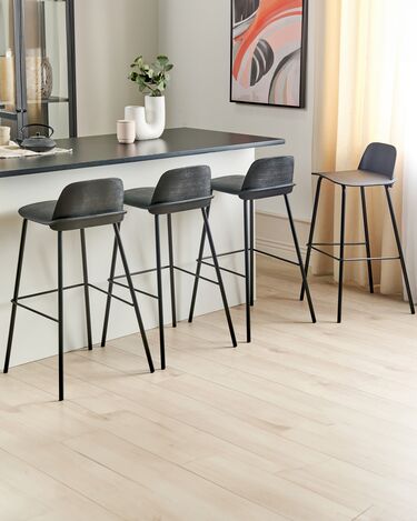 Set of 4 Bar Chairs Black MORA