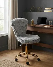 Desk Chair MARGATE Faux Fur Grey_1179080